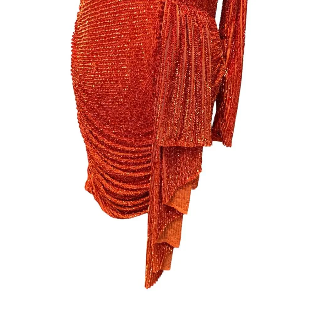 Peace + Love NWT Sequins Embellished Cut Out Draped Mini Dress in Orange Size 8